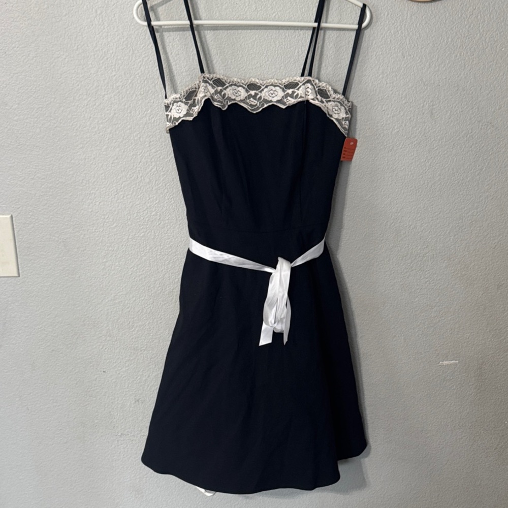 Pulse Black Dress with White Lace and Belt
